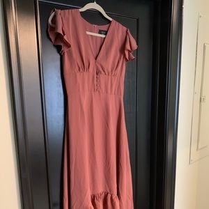 VICI Collection- Blush High Low Maxi Ruffle Dress